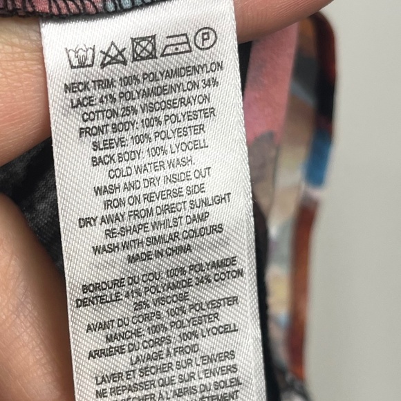 French Connection multi color chiffon black lace top - Picture 7 of 7